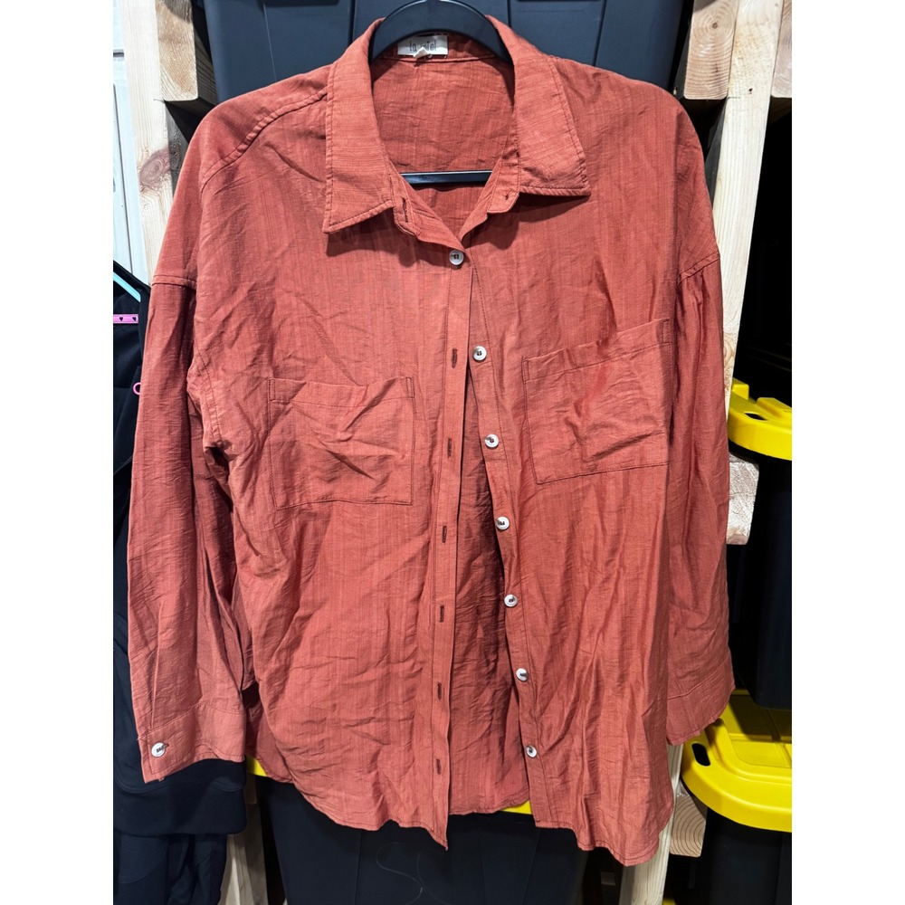 La Miel Rust Orange Textured Long Sleeve Button Down Shirt Women Small Oversized - Picture 1 of 2